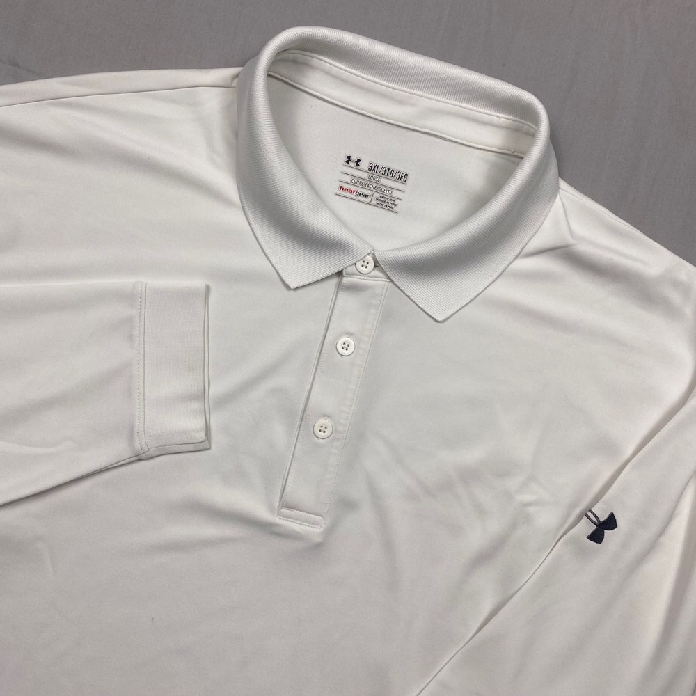Under Armour HeatGear Polo Shirt Mens 3XL White Long Sleeve Golf Performance